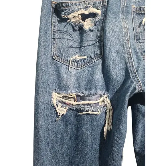 American Eagle Outfitters Ripped Blue Straight Leg Jeans - Picture 5 of 7